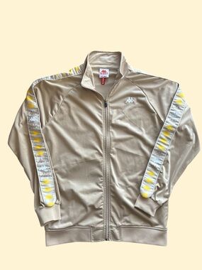 Kappa Beige Track Jacket XXL Logo Tape Full Zip Y2K Style